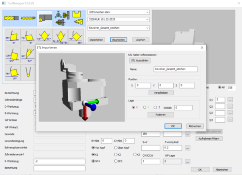 Option Import von 3D Werkzeughaltern / -komponenten